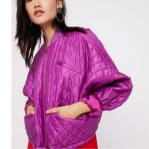 Free People Quilted Bomber Jacket in Bright Purple XS